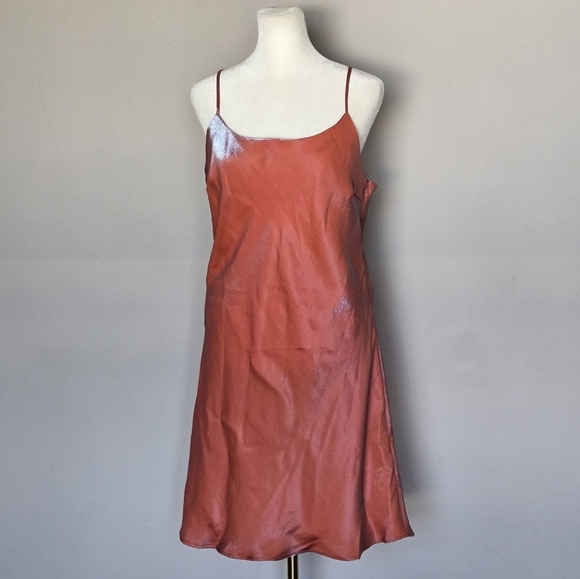 NWT F21 Y2K Bridal Cocktail Party Wedding Guest Elegant Satin Slip Dress Coral L - Picture 11 of 11